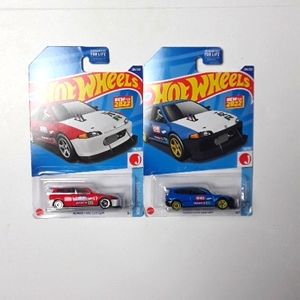 Hot Wheels Honda Civic Custom lot of 2 Red and Blue